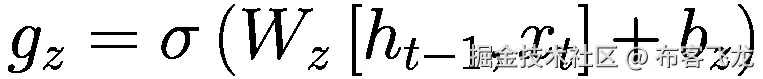 {g}_z=\sigma \left({W}_z\left[{h}_{t-1},{x}_t\right]+{b}_z\right)
