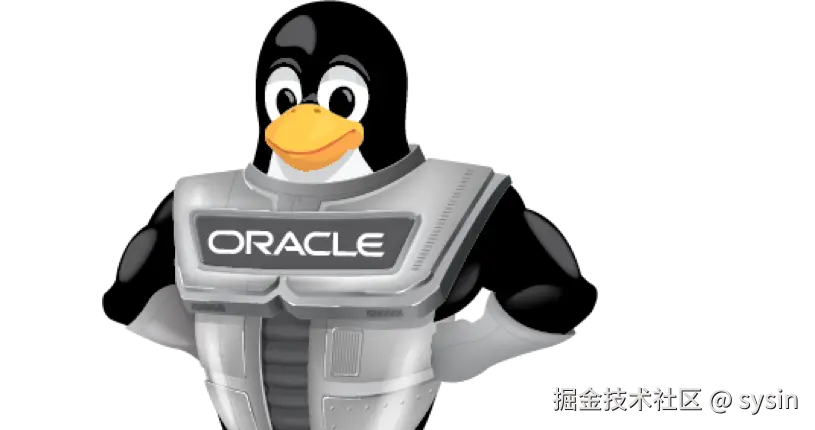Linux Tux 插图 - 一只企鹅，穿着印有 Oracle 的盔甲