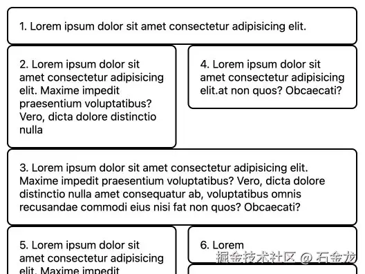 卡片组成的砌砖布局，卡片有的占一列或两列。