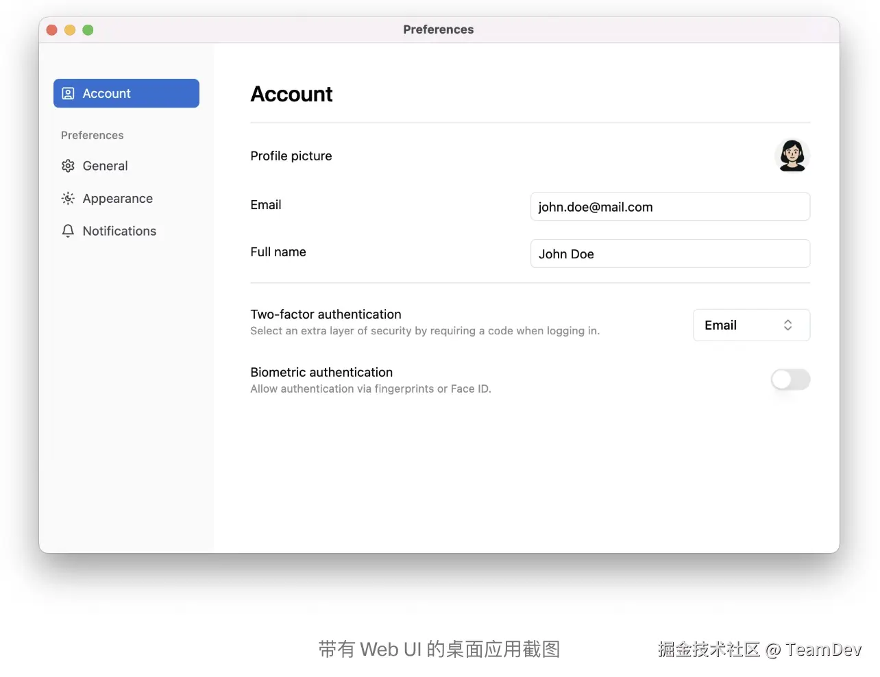 带有 Web UI 的桌面应用截图