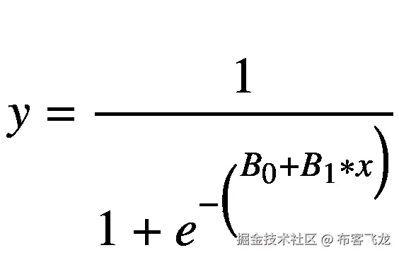 y=\frac{1}{1+{e^{-\Big(}}^{B_0+{B}_1\ast x\Big)}}