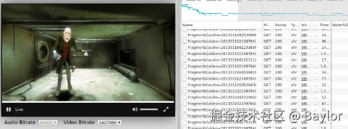 Screenshot of the Chrome Network tab on the Rx-Player’s demo page