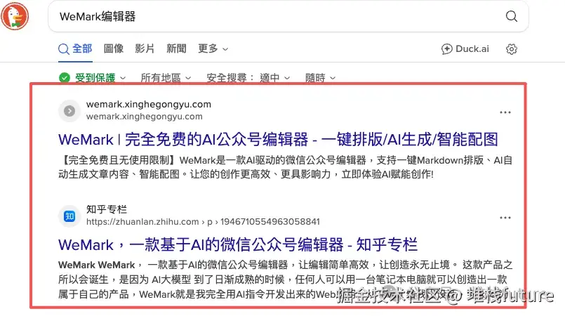 DuckDuckGo搜索WeMark排名第一