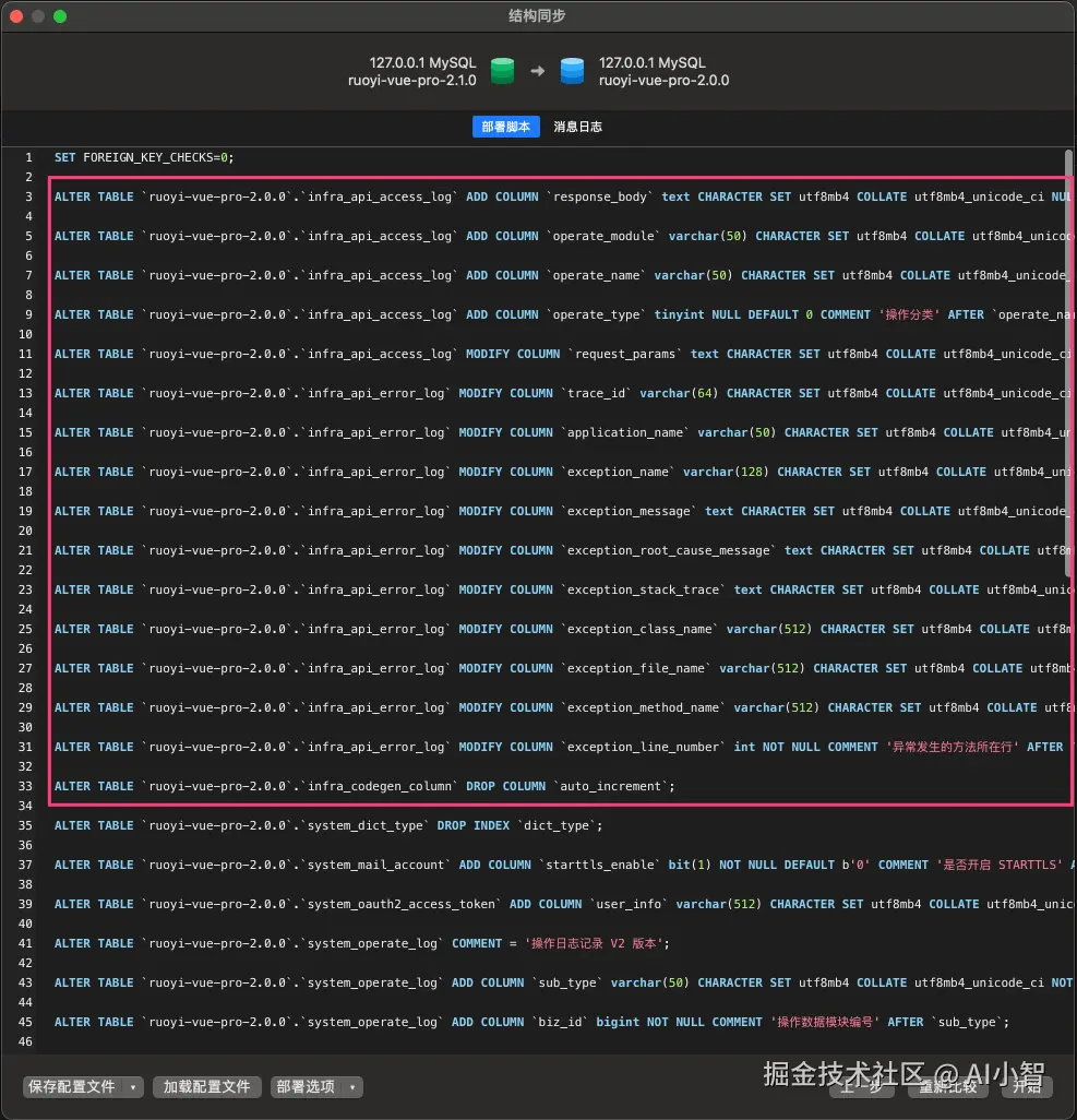 结构同步的 SQL 变更语句