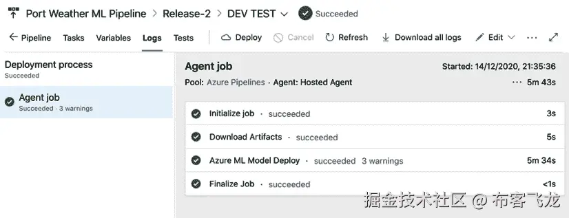 图 7.18 – 发布中的成功作业（测试环境）    