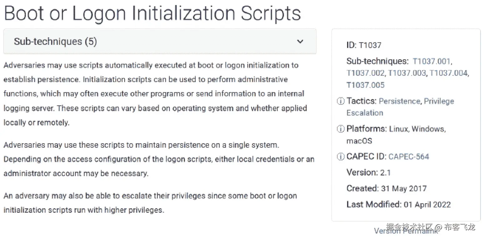 图 17.4 – MITRE ATT&CK 技术 T1037