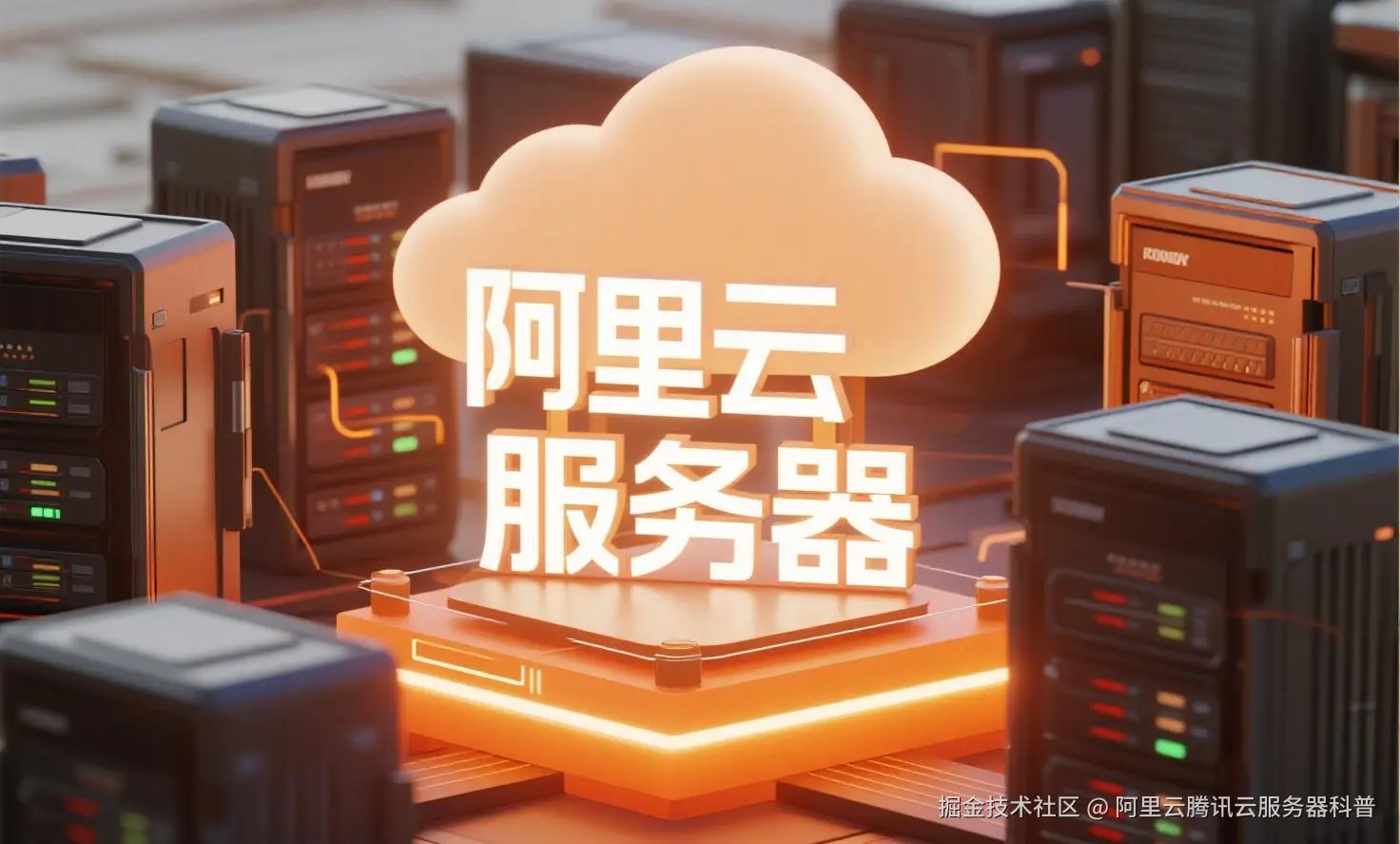 jimeng-2025-07-31-1361-创建一个具有未来科技感的云服务器服务宣传图。主视觉是发光的白云和阿里云相间的服务....jpeg