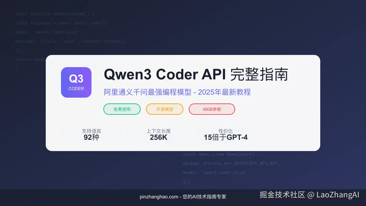Qwen3 Coder API特性展示：免费使用、开源模型、480B参数