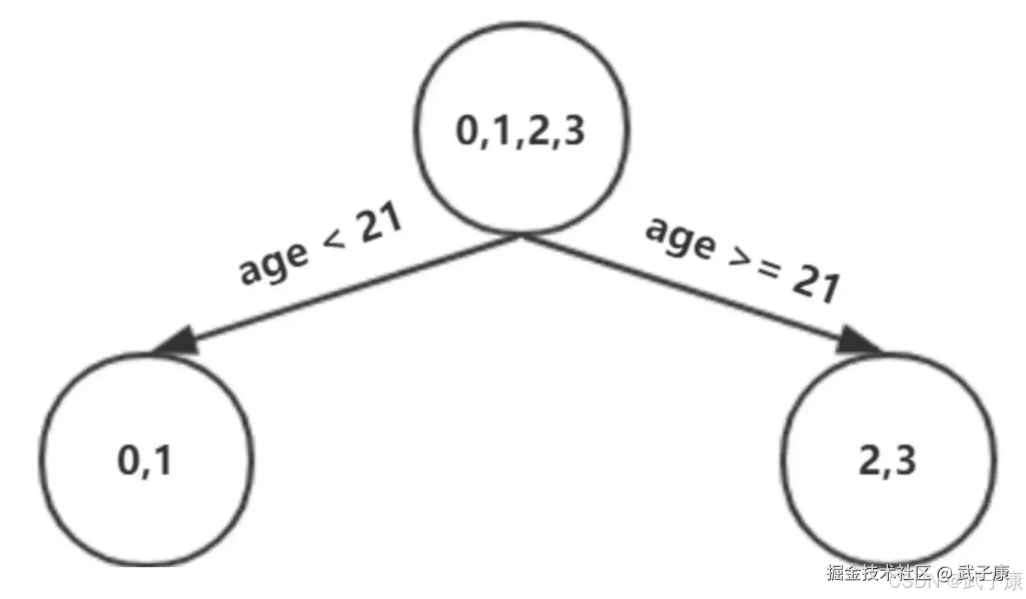 第一棵决策树结构：根节点按age<21分裂