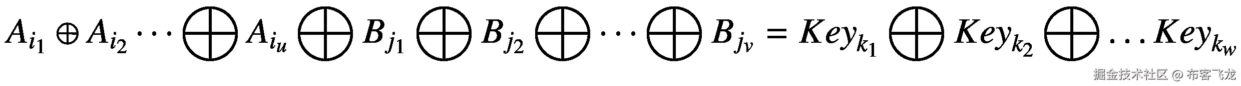 {A}_{i_1}\oplus {A}_{i_2}\dots \bigoplus {A}_{i_u}\bigoplus {B}_{j_1}\bigoplus {B}_{j_2}\bigoplus \dots \bigoplus {B}_{j_v}={Key}_{k_1}\bigoplus {Key}_{k_2}\bigoplus \dots {Key}_{k_w}