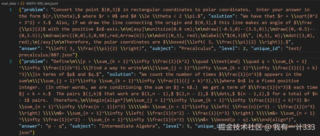 MATH-500 原始数据集格式