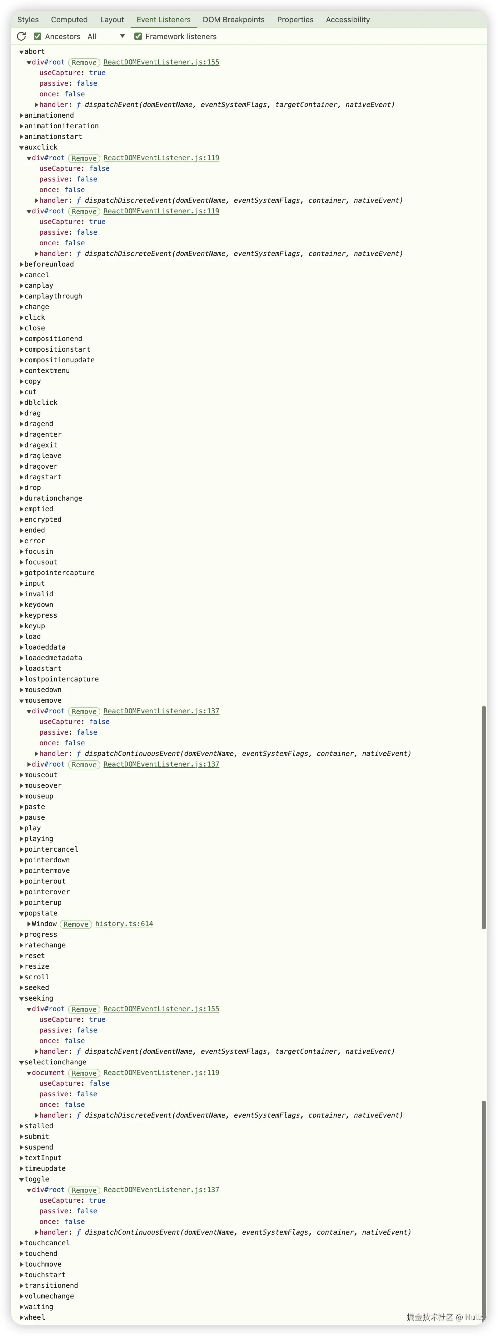 addTrappedEventListener 在root节点上绑定的事件listener