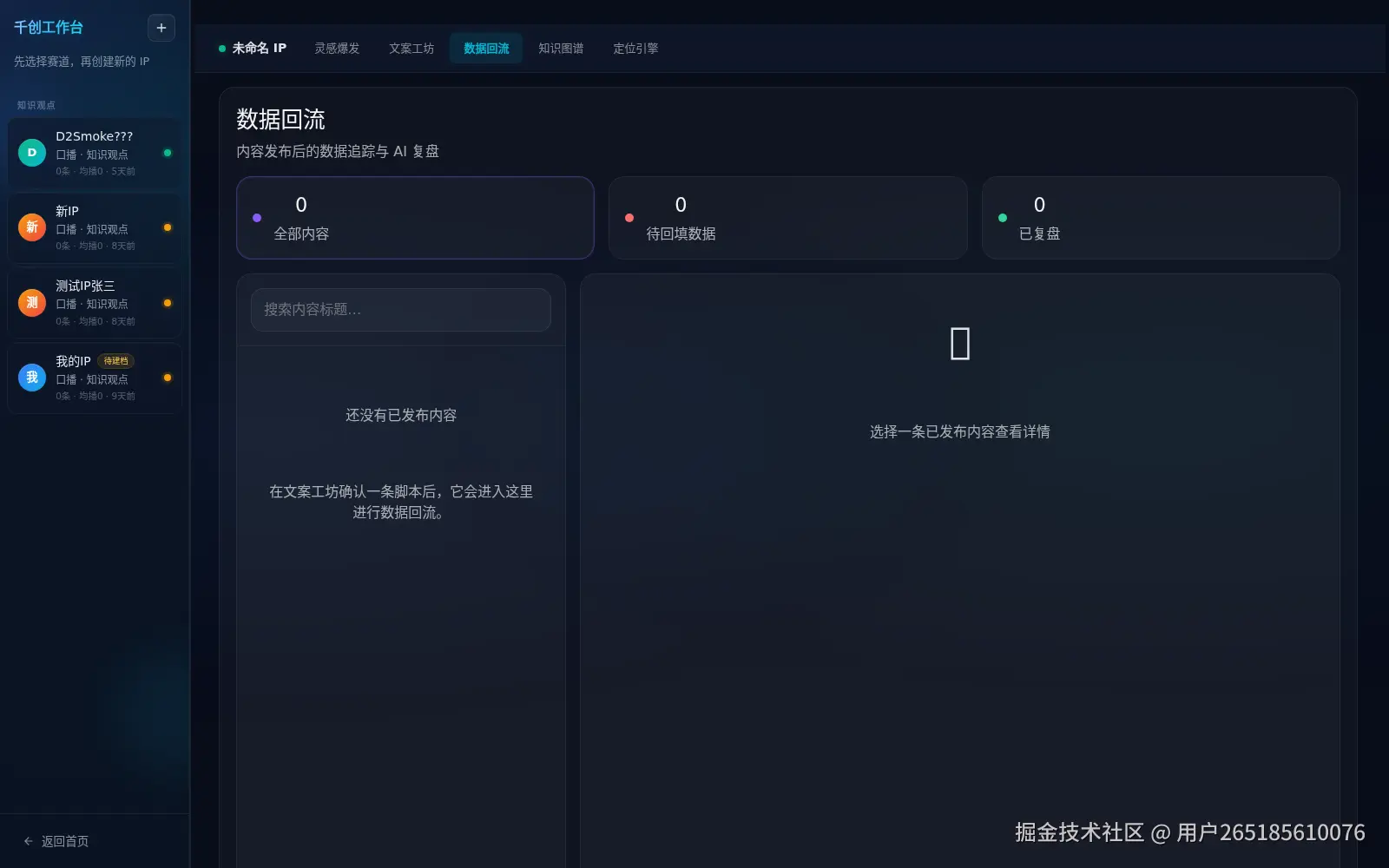 口播 IP 工作台 · 数据回流