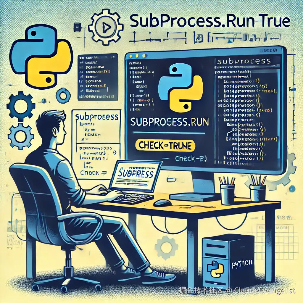 DALL·E 2024-09-30 19.57.57 - An illustration depicting a Python developer working with subprocess commands. The developer is sitting at a desk with a computer screen displaying Py.webp