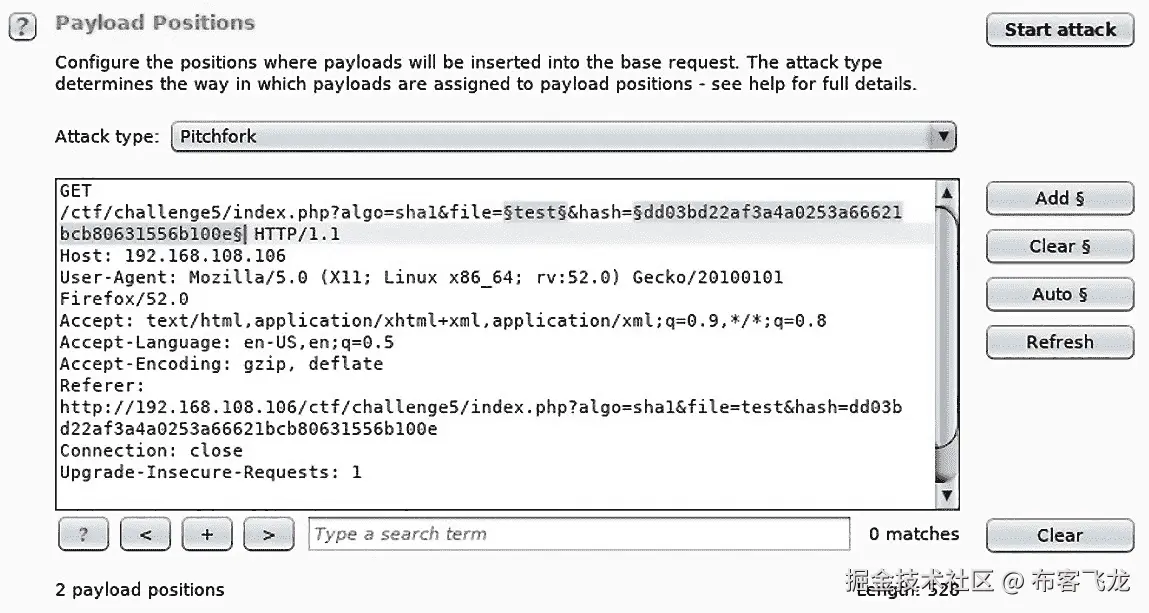 图 6.14 – 在 Burp Suite 中设置有效载荷位置