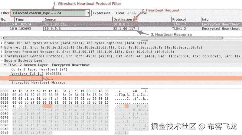 Heartbleed Wireshark analysis