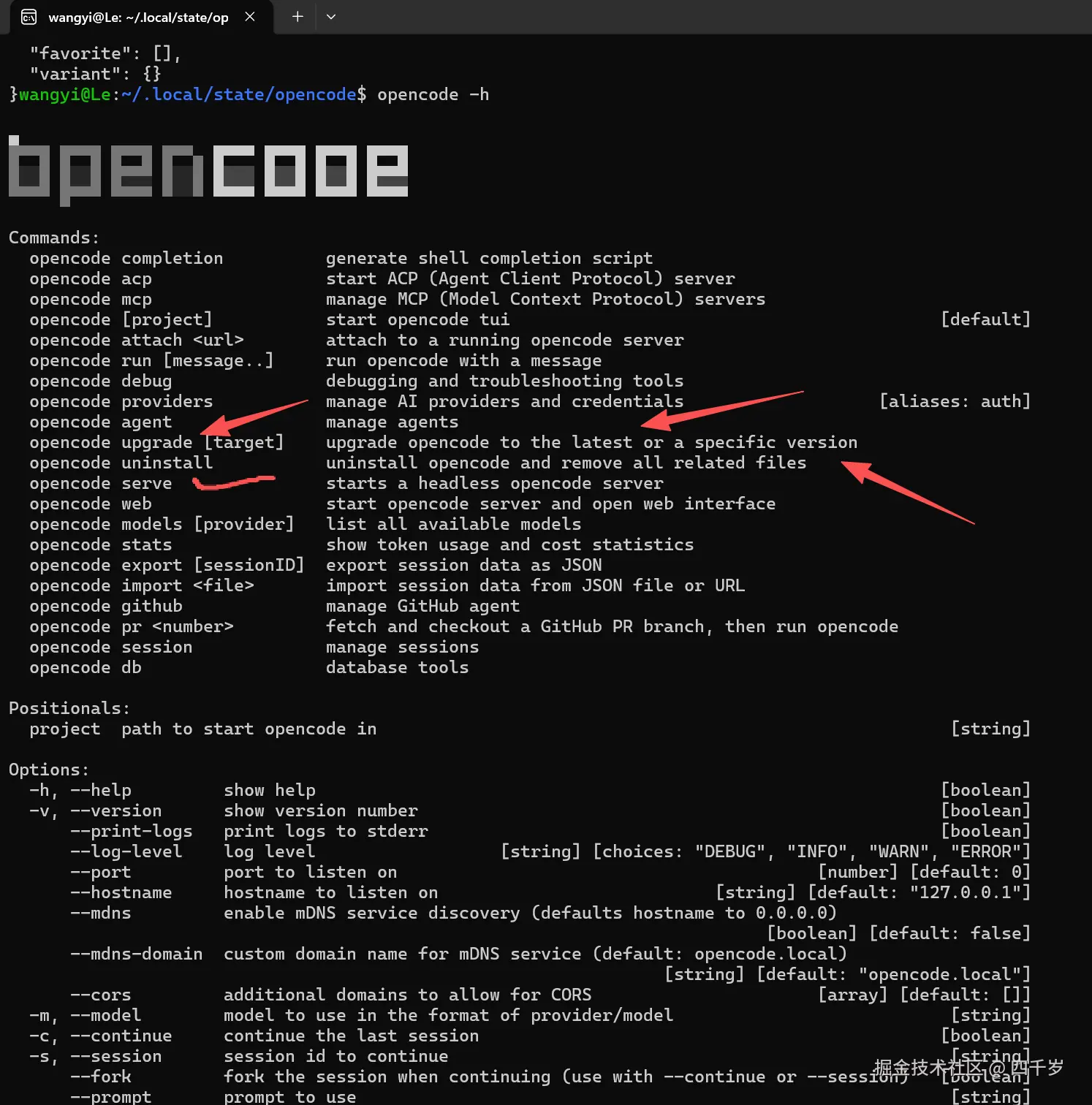 通过命令行更新OpenCode