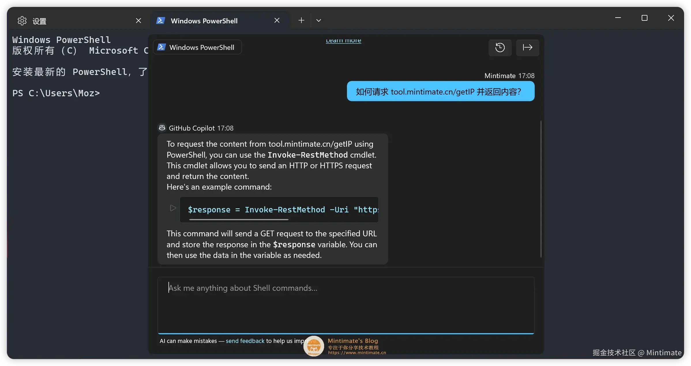 Windows Terminal 内调用 Copilot