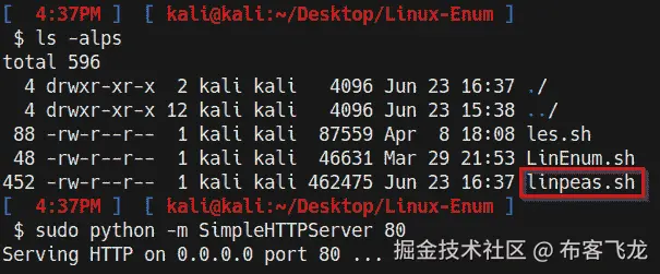 图 12.5 – SimpleHTTPServer linpeas    