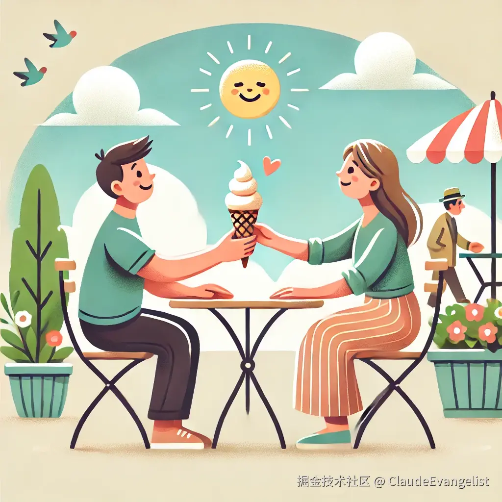 DALL·E 2024-11-04 20.52.05 - Create an illustration showing a friendly scene where a person is treating their friend to ice cream at an outdoor café. The scene should include two .webp