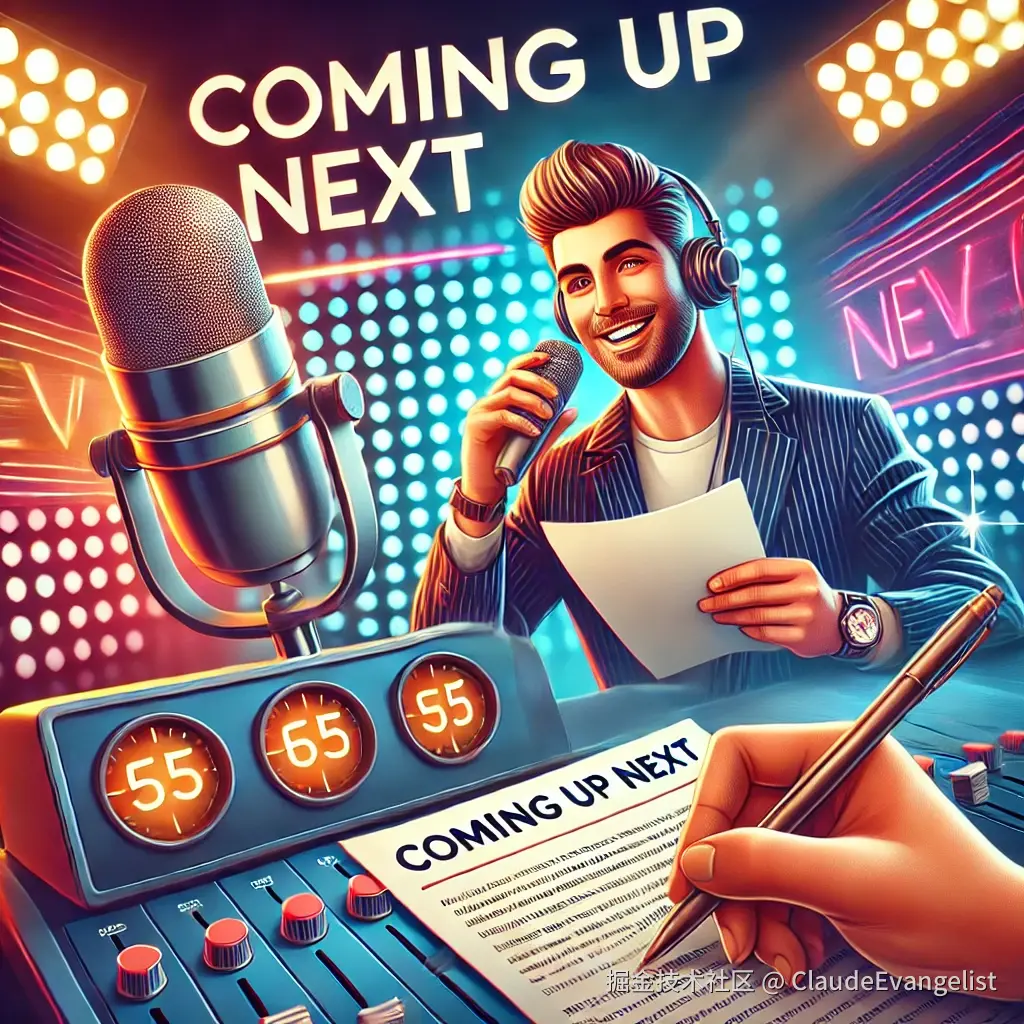 DALL·E 2024-11-21 23.01.24 - A detailed and vibrant illustration of a lively TV or radio studio with a host announcing upcoming events on air, showing a microphone, a script, and .webp