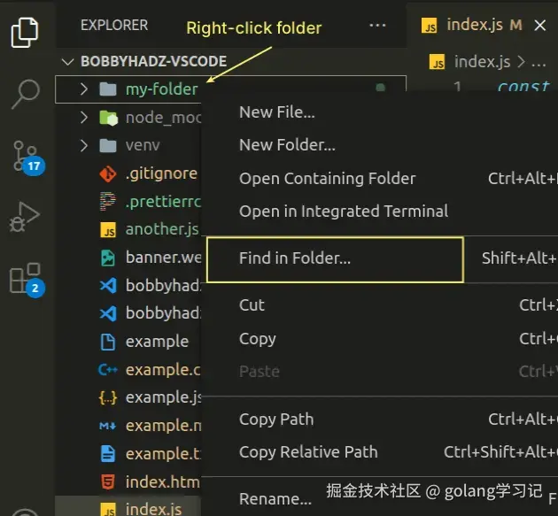 select find in folder