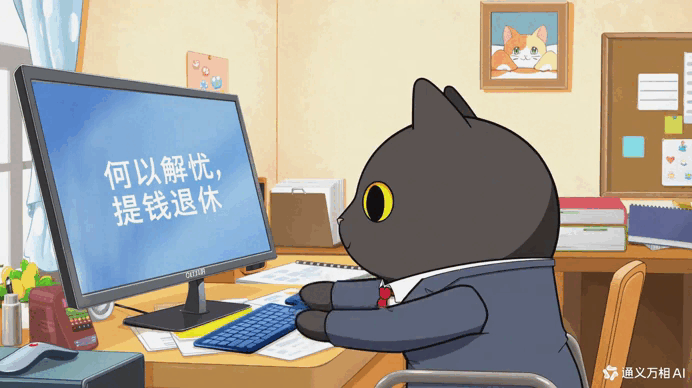 通义万相2.1测试-猫咪何以退休卡通版.gif