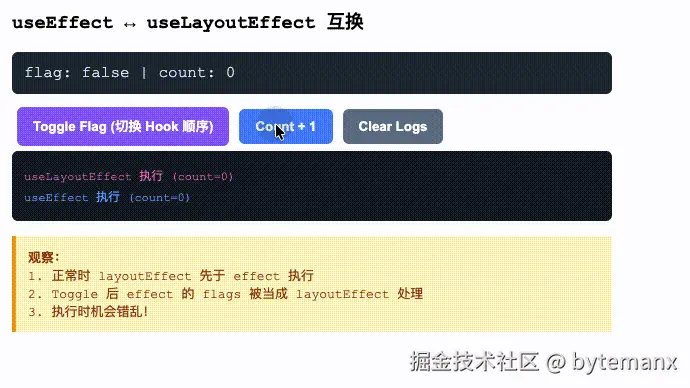 useEffect 与 useLayoutEffect 交换