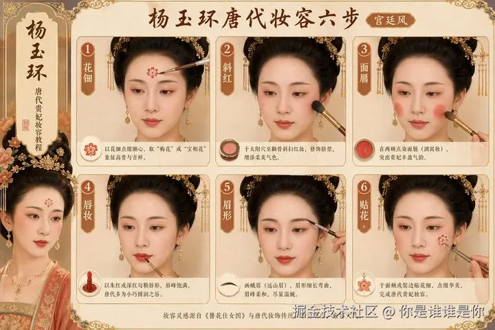 唐代妆容步骤提示词