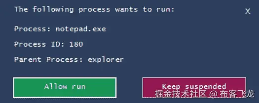 图 16.8 – 进程生成控制 notepad.exe 挂起