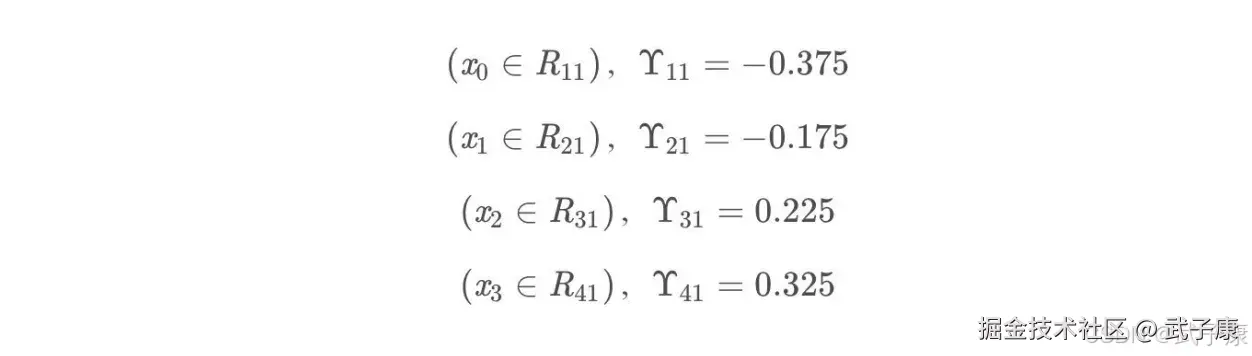 四个叶子节点对应的残差拟合值