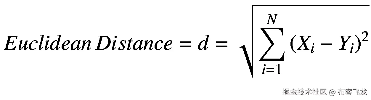 Euclidean\kern0.17em Distance=d=\sqrt{\sum \limits_{i=1}^N{\left({X}_i-{Y}_i\right)}²}