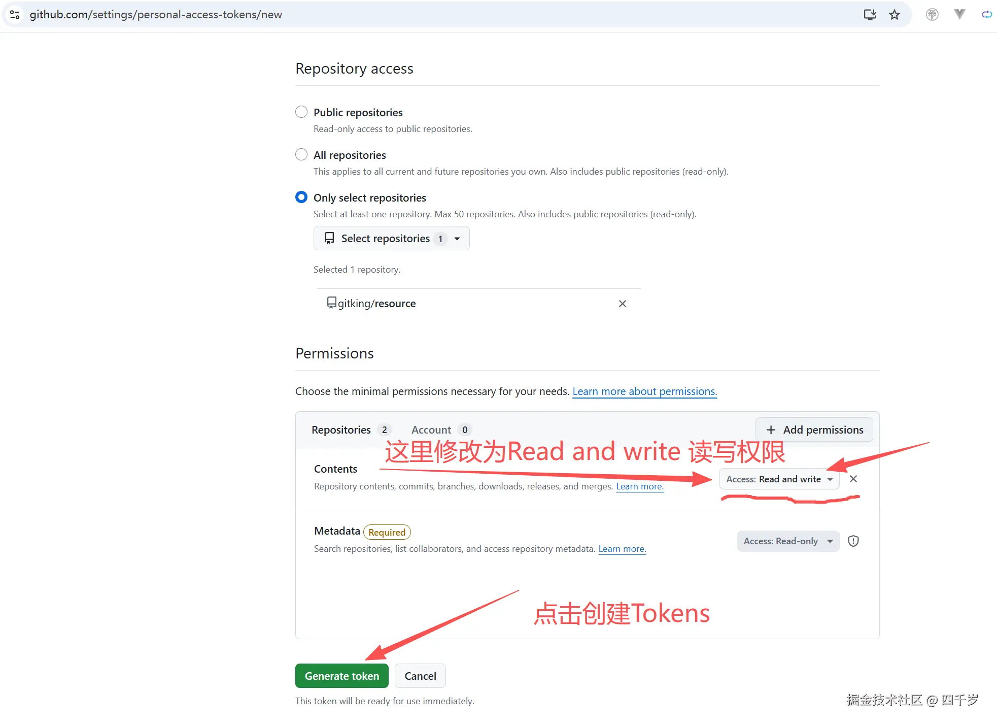 只授权Contents的读和写权限