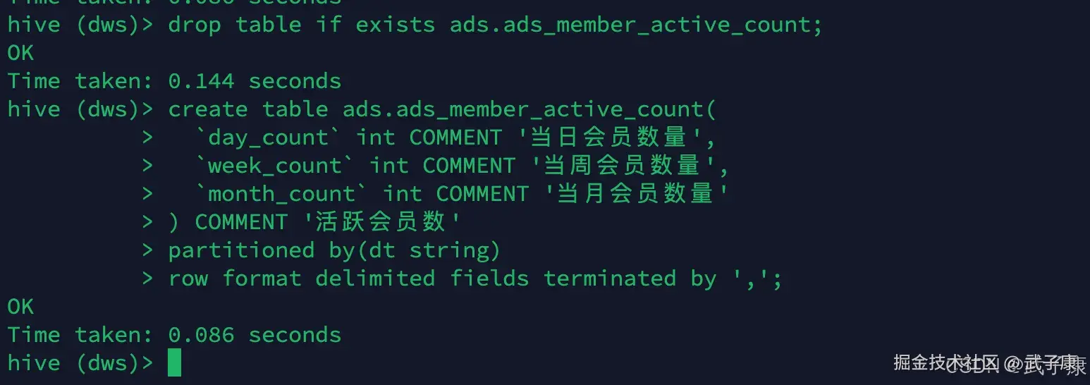 离线数仓 创建 DWS 表