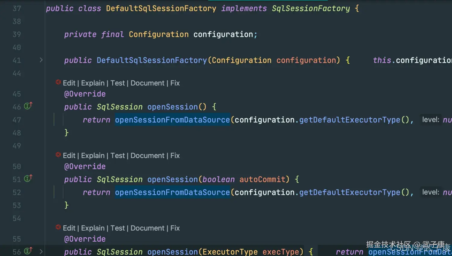 DefaultSqlSessionFactory 源码截图
