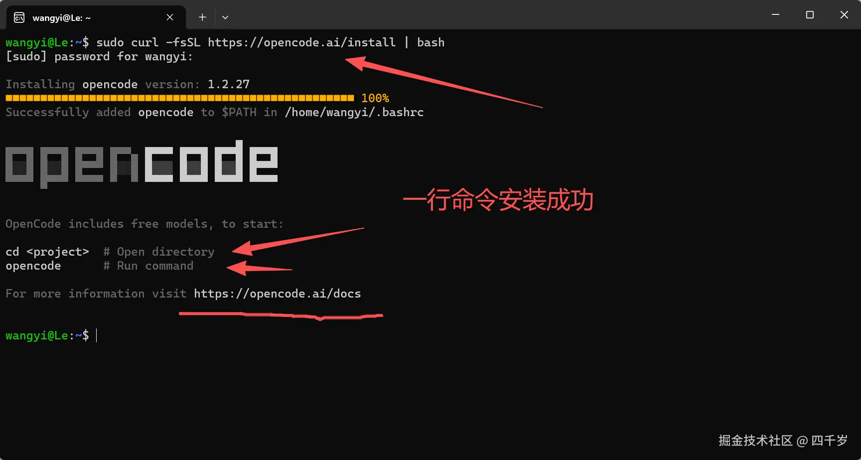 一行命令安装成功