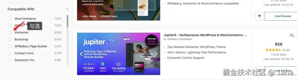 筛选支持Elementor的主题