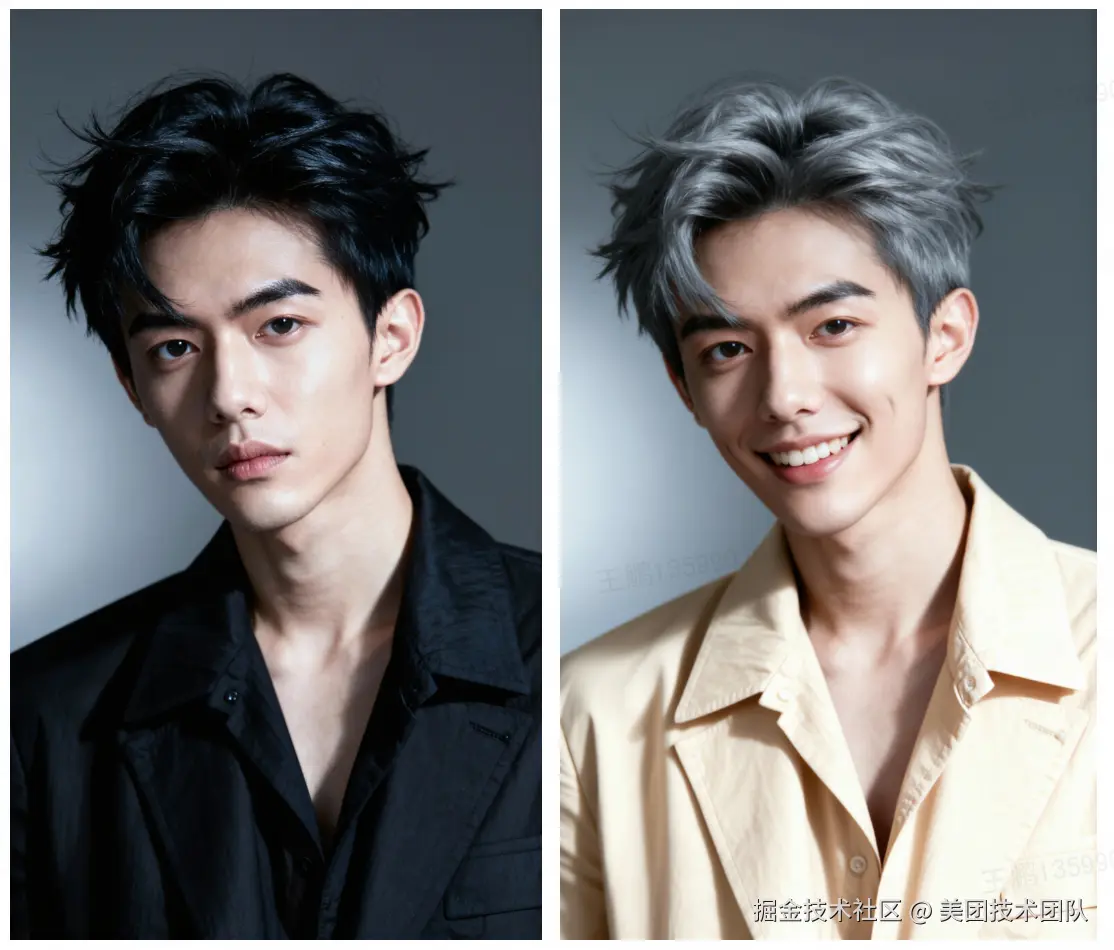 prompt：头发颜色变成灰色，衣服颜色变成米色，面带微笑