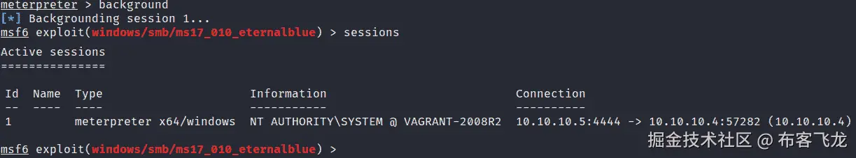 图 3.21 – 背景 Meterpreter 会话    
