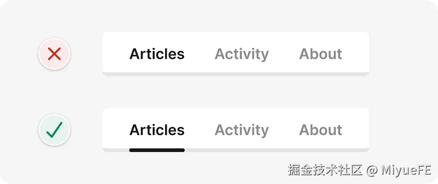 Tabs component with underline added to clearly indicate the selected tab