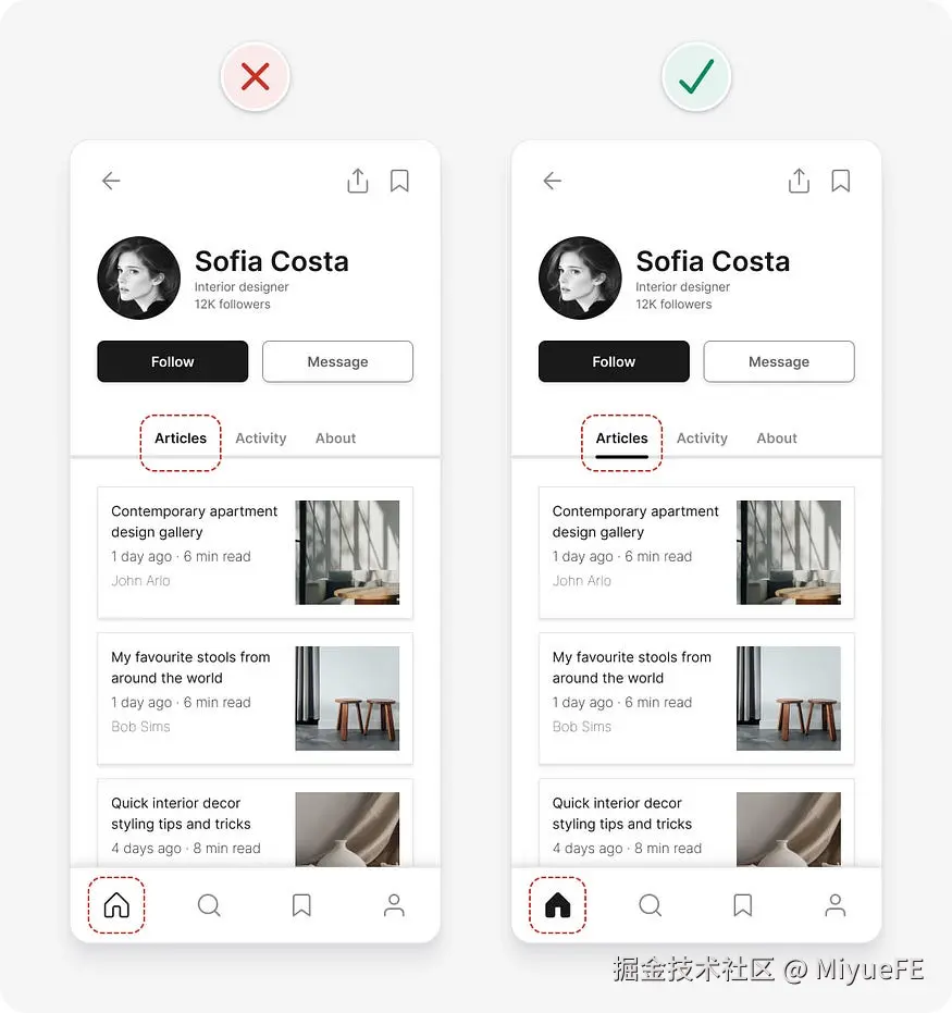 UI design tips example adding additional visual indicators other than colour