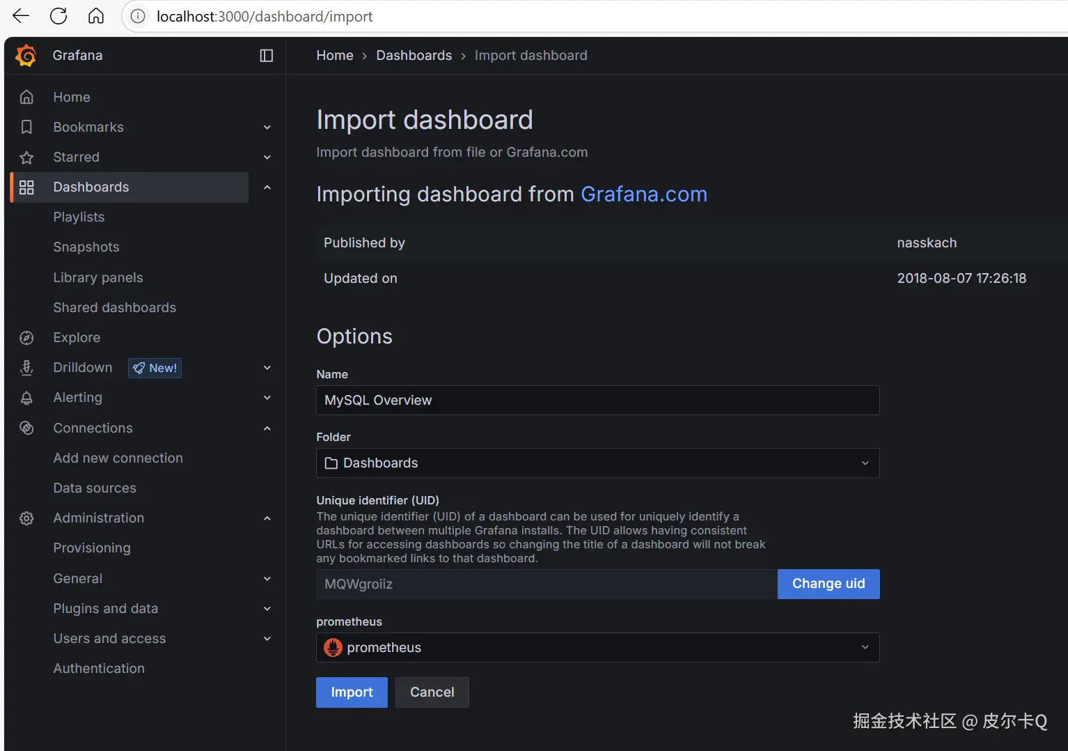 图6-4 导入MySQL仪表盘