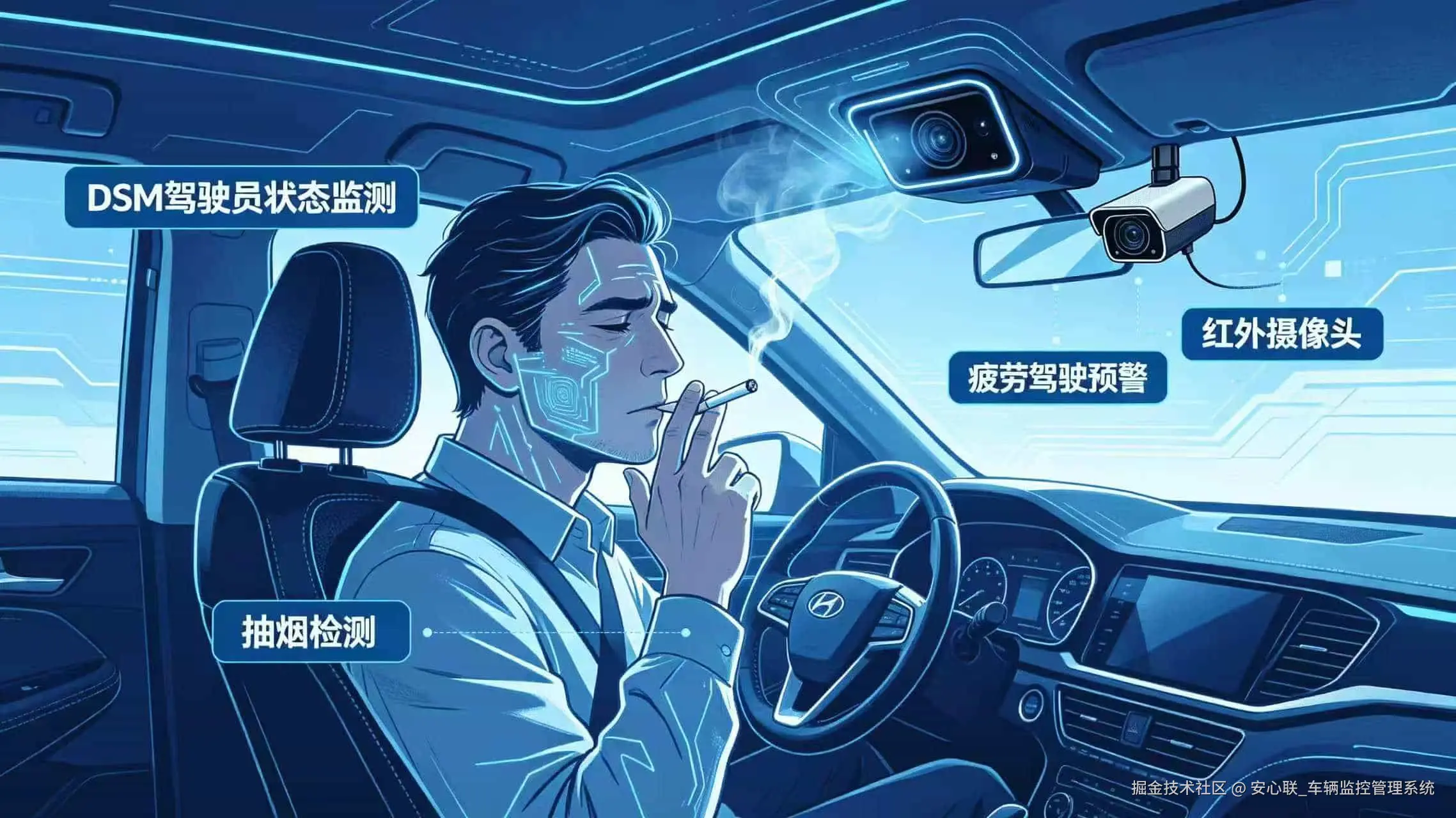 DSM 驾驶员行为监测场景示意图