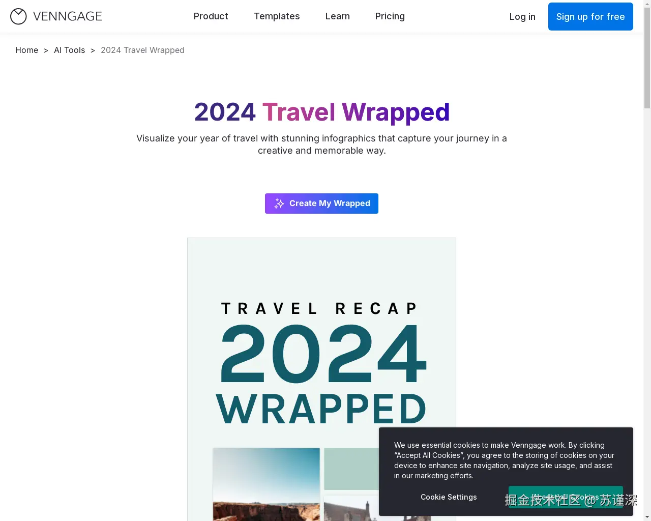 Show HN: Travel Wrapped 2024，是一款可以为您2024年的旅行制作精美信息图的工具。 - 项目截图