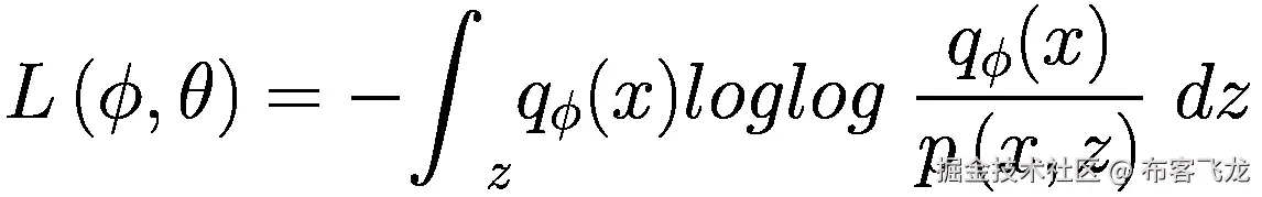 L\left(\phi, \theta \right)=-{\int}_z{q}_{\phi }(x) loglog\ \frac{q_{\phi }(x)}{p\left(x,z\right)}\  dz