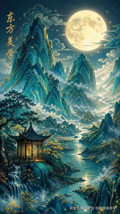 传统中国青绿山水