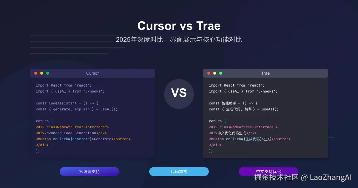 Cursor vs Trae 2025年深度对比：界面展示与核心功能对比