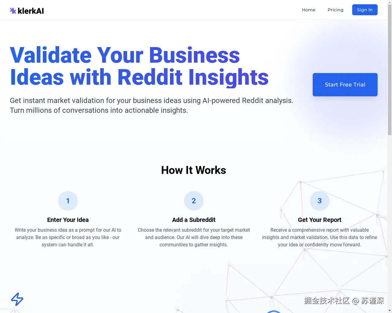 Show HN：KlerkAI – 从数百万条Reddit信息中即时验证创意 - 项目截图