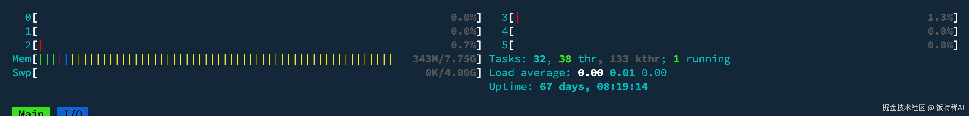服务器 htop CPU 和负载截图