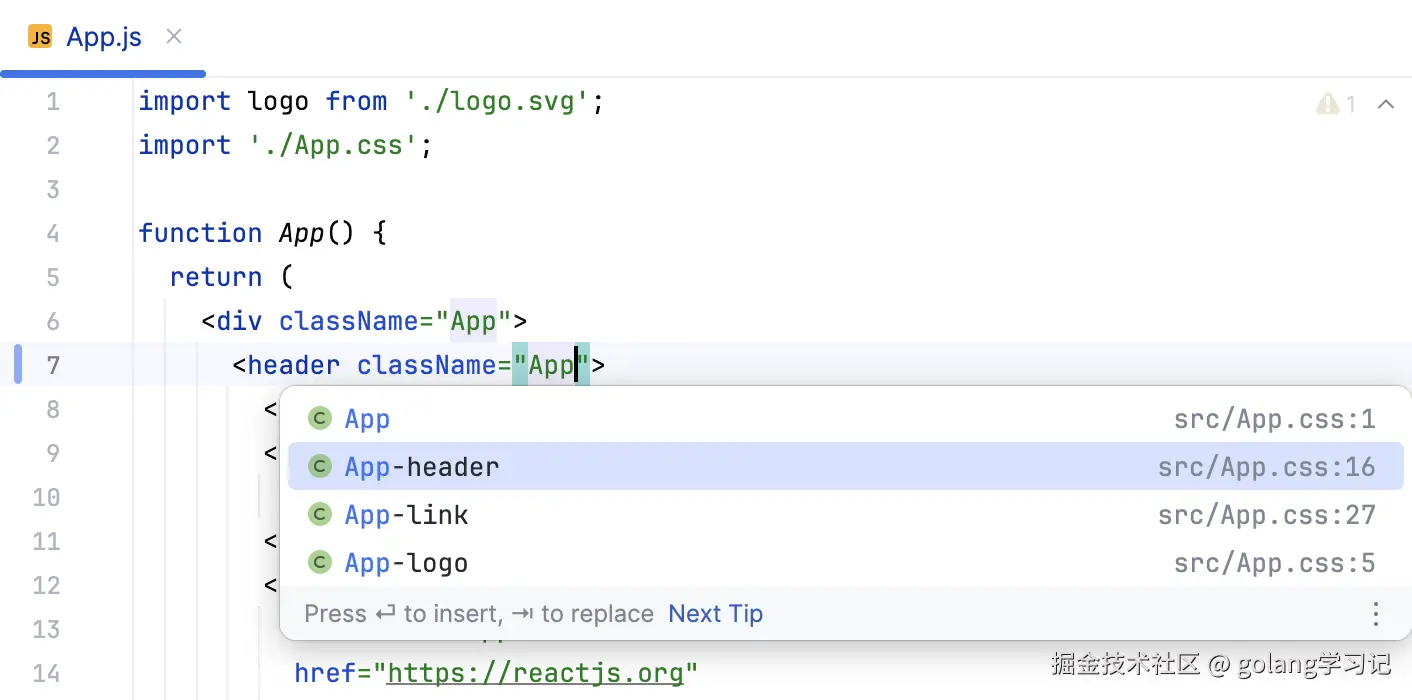 React 代码补全